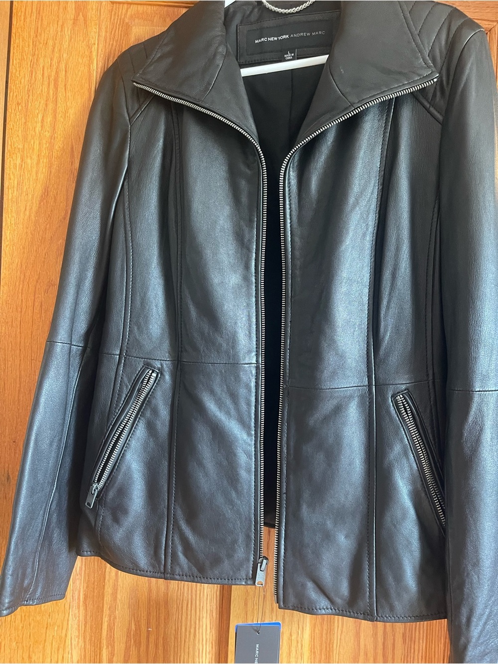 Marc New York Black Leather Zip-Front Jacket